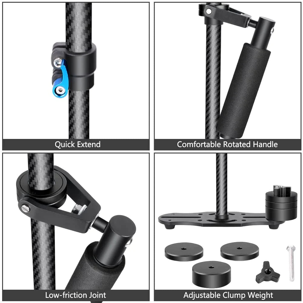 Neewer Carbon Fiber 24 inches/60 Centimeters Handheld Stabilizer with 1/4 3/8 inch Screw Quick Shoe Plate for Canon Nikon Sony and Other DSLR Camera Video DV up to 6.6 pounds/3 kilograms(Black+Blue)